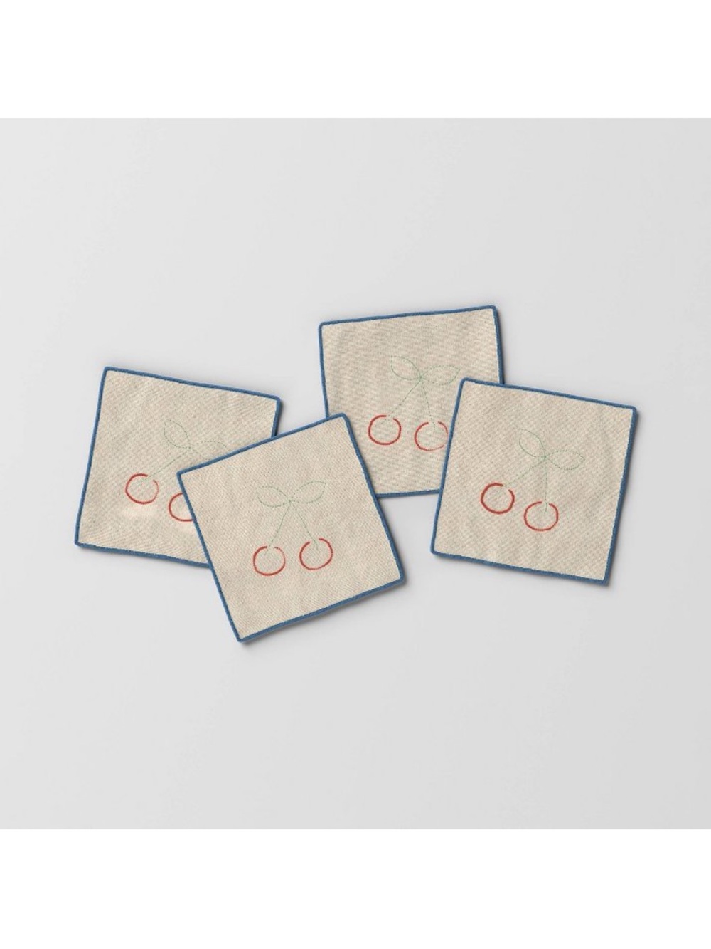 Embroidered Cherry Cocktail Napkins   Set of 4
